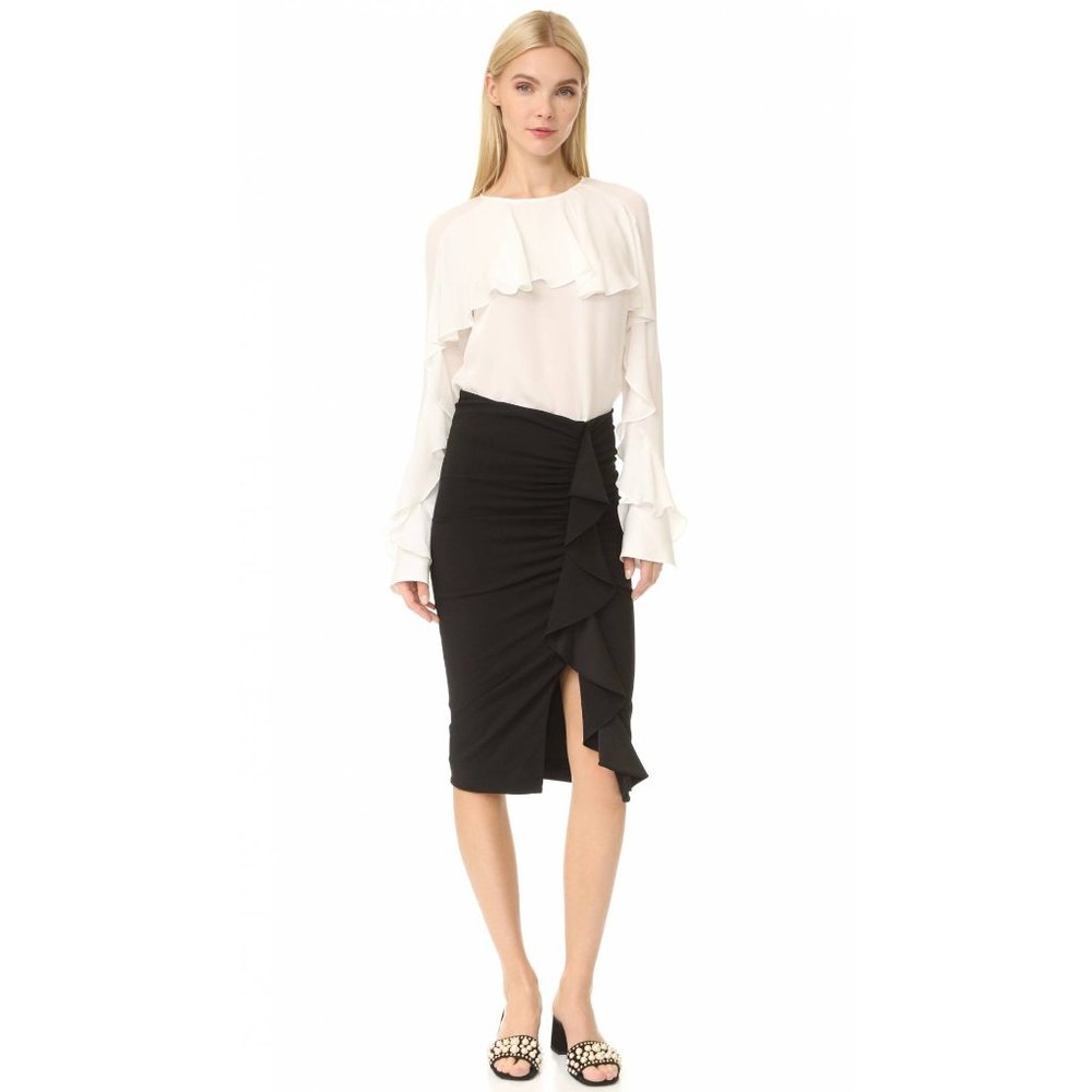 Veronica Beard Drew Cascade Ruffle Pencil Skirt - Black